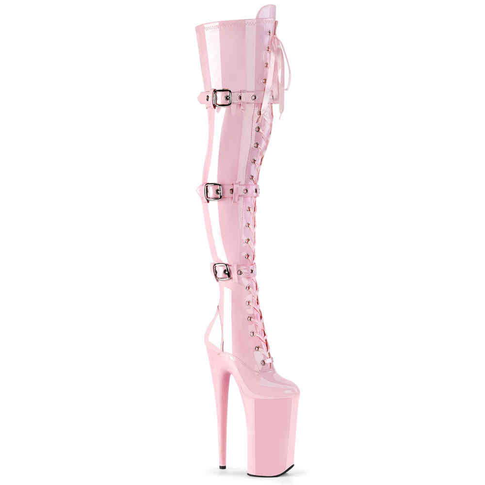 Pleaser - BEYOND-3028 Plateau Overknee Laarzen - Paaldans schoenen - Roze